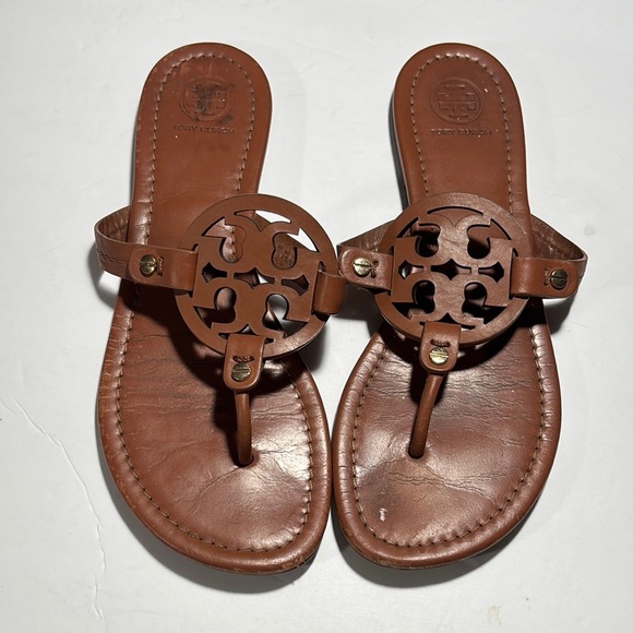 Tory Burch Brown Miller Sandals Iconic Design - Picture 9 of 11